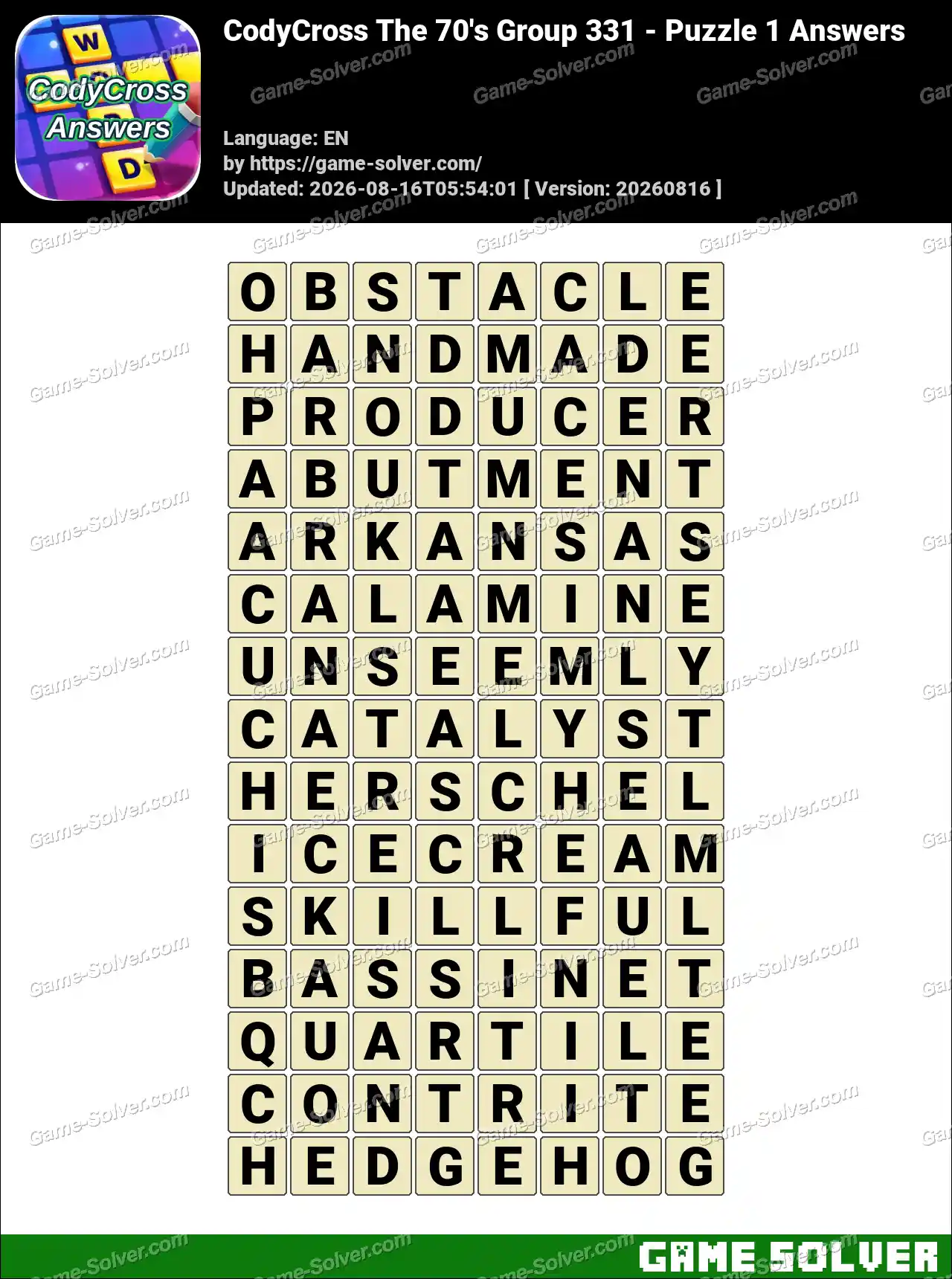 CodyCross The 70’s Group 331 – Puzzle 1 Answers